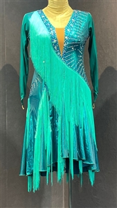 Elegant Fun Teal Green Fringe Latin Dress
