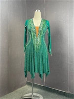 Sexy & Fun Green And Gold Breaded Fringe  Latin Dress
