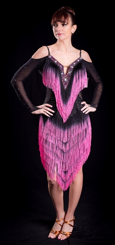 Fun Black & Pink Fringe Latin Dress