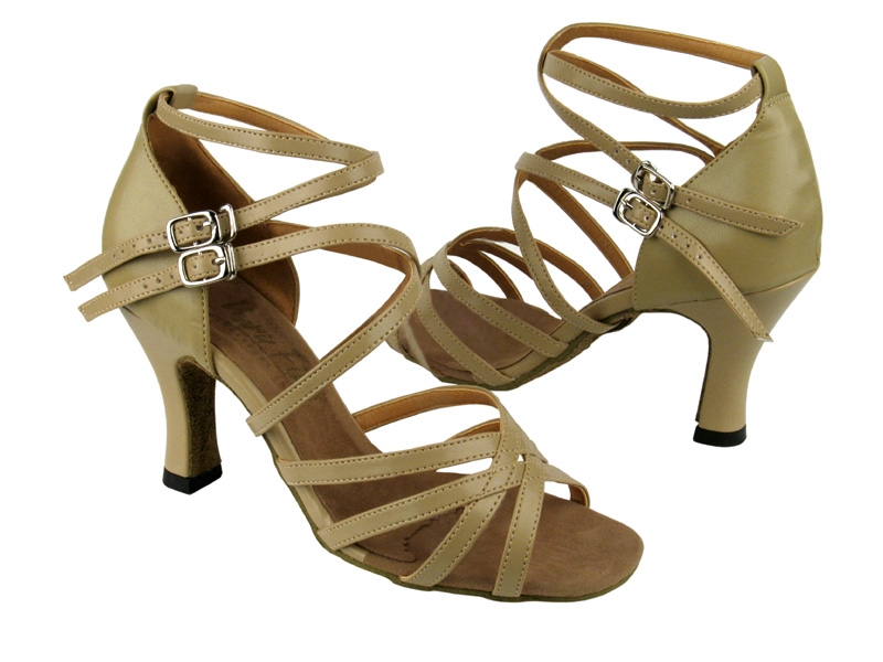 Women's Dark Tan Satin Salsa Ballroom Latin Dance Shoes Heel 2.5 and 3 Very  Fine