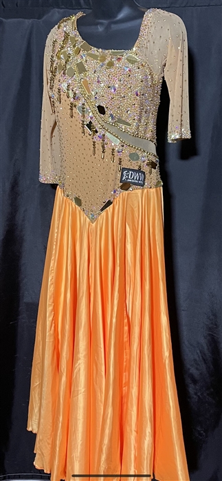 Elegant Lime Nude and Orange Beaded Ballroom Dress