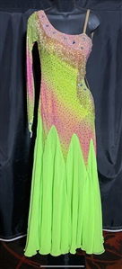 Elegant Lime Green and Pink Beaded Ballroom Dress