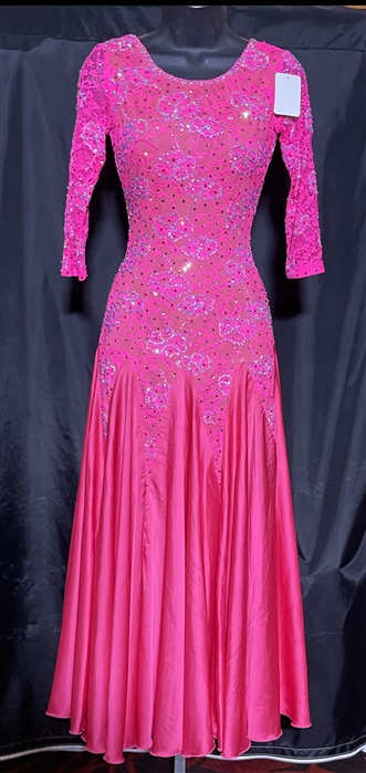 Elegant Lime Pink Beaded Ballroom Dress