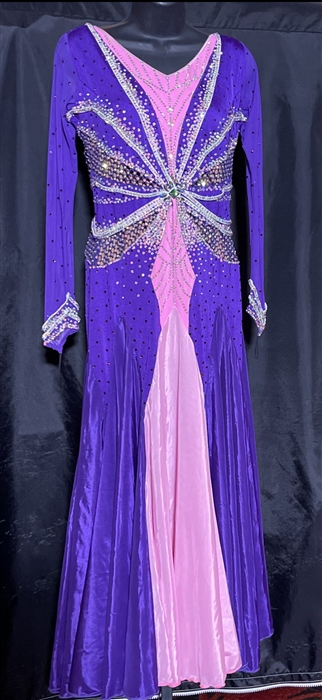 Elegant Lime Purple and Pink Beaded Ballroom Dress