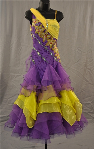 Purple Yellow Ballroom Dress with Arm Flows