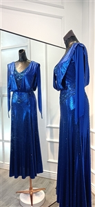 Blue Elegant Long Mesh Sleeves Ballroom Dress