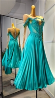 Sexy Elegant Blue Green Beaded  Ballroom Dress
