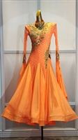 Elegant Orange  And Gold  Beaded Ballroom Dress