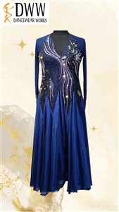 Elegant Navy Blue Long Sleeves Ballroom Smooth Dress