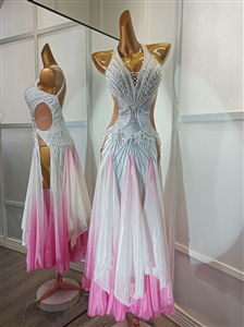 Elegant Lime White and Pink Gradient Beaded Ballroom Dress