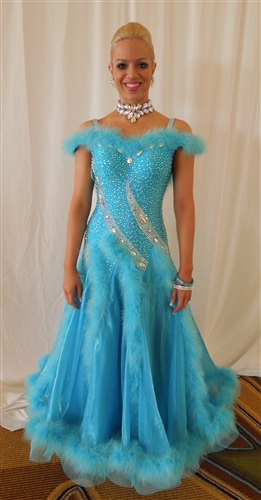 Princess Cinderella Korean Yarn Blue Swarovski Ballroom Dress